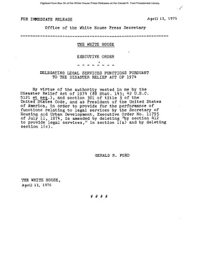 Delegating Legal Services Functions Pursuant to the Disaster Relief Act of 1974 [Executive Order]