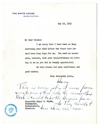 Letter from Harry S. Truman to Edgar Hinde