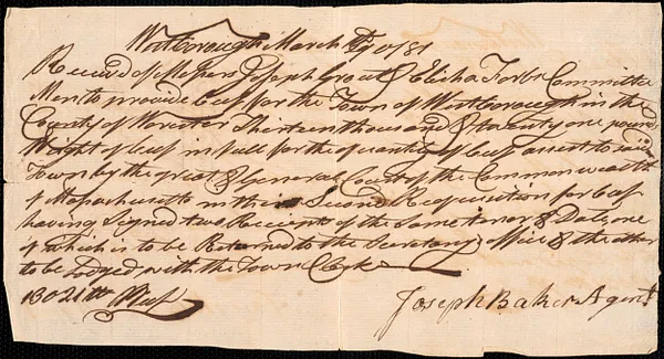 Receipts for Supplying the Town’s Quota of Beef, 1781