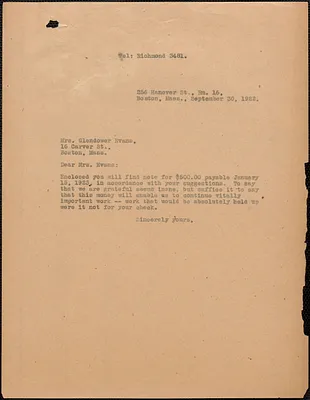 [Fred H. Moore] typed letter (copy) to [Elizabeth] Glendower Evans, [Boston, Mass.], September 20, 1922