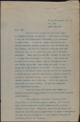 Art [Shields] typed letter (copy) to [Tom O'Connor], New York, N. Y., August 25, 1927