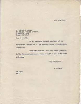 Letters Sent to Edward A. Markley [E.A. Markley], July 27, 1927