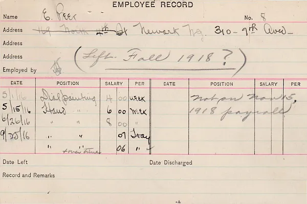 Employee Record, September 25, 1916