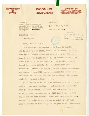 Telegram from Alexander Kirk to Secrertary of State Edward Stettinius