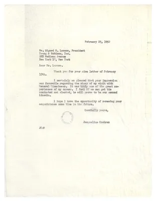 Letter from Jacqueline Cochran to Sigurd Larmon