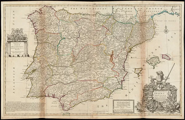 A new and exact map of Spain & Portugal divided into its kingdoms and principalities &c with ye principal roads and considerable improvements