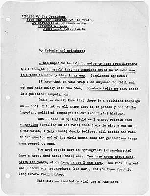 Address From The Rear Platform Of His Train At Springfield, Massachusetts