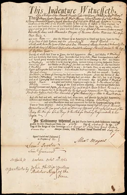 Elizabeth Jones indentured to apprentice with Alexander Mayors of Boston, 6 September 1762