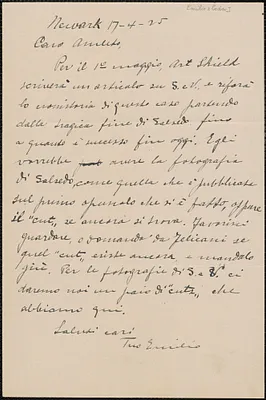 Emilio Coda autograph letter signed, in Italian, to Amleto Fabbri, Newark, N.J., April 17, 1925