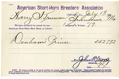 Pedigree Registration Form, American Short-Horn Breeders' Association