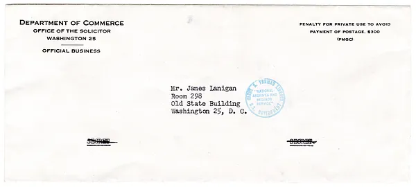 Envelope Addressed to James Lanigan from Office of the Solicitor, Department of Commerce