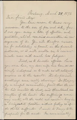 Letter from William Lloyd Garrison, Roxbury, [Mass.], to Samuel May, March 31, 1873