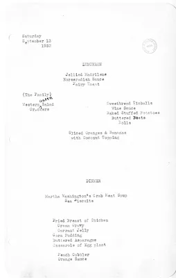 White House Luncheon and Dinner Menu
