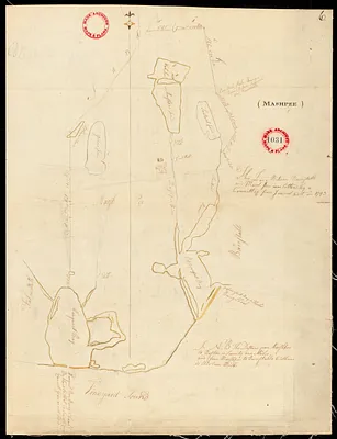 Plan of Mashpee, surveyor's name not given, probably Gideon Wood, dated [Fall, 1795]. See letter of Rev. Gideon Hawley, dated March 24, 1797, bound with, as to errors, etc.