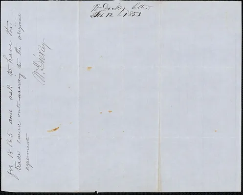W. Dickey to Samuel Warner, 12 February 1853