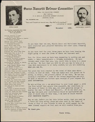 Sacco-Vanzetti Defense Committee typed letter (circular), Boston, Mass., November 1923