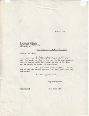 Letters Sent to Dr. Herman Schlundt, July 6, 1934