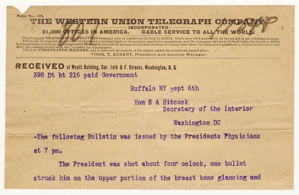 Telegram from George A. Cortelyou to E. A. Hitchcock