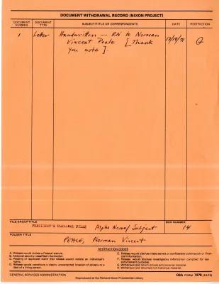 Name/Subject File, 1969-74: Peale, Norman Vincent
