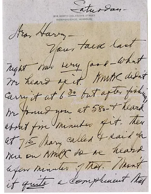 Letter from Bess W. Truman to Harry S. Truman