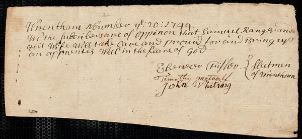 Mercy Clay indentured to apprentice with Samuel Ranger of Wrentham, 5 December 1744