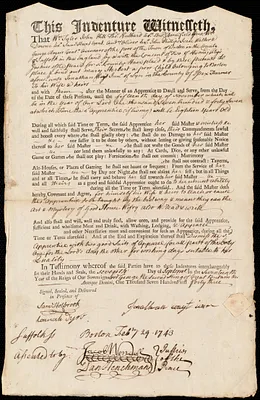 Mary Herbert indentured to apprentice with Jonathan Wayt, Jr. of Lynn, 7 September 1743