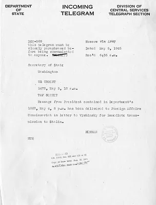 Telegram from George Kennan to Secrertary of State Edward Stettinius