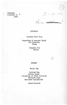 White House Luncheon and Dinner Menu