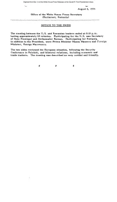Meeting between the U.S. and Romanian leaders ended at 8:10 p.m. [Notice to Press]