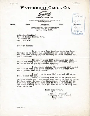 Letters Received to A. Roeder, April 5, 1926