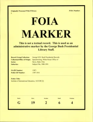 Institute of International Education 10/25/89 [OA 8748]