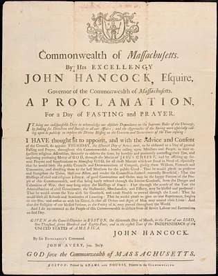 Proclamations for Days of Fasting and Thanksgiving, 1784-1787