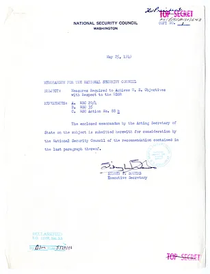 Memorandum from Sidney Souers to the National Security Council with Attachment