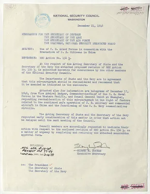 Memorandum from Sidney Souers to the Secretary of Defense, the Secretary of the Army, the Secretary of the Air Force, and the Chairman of the National Security Resources Board