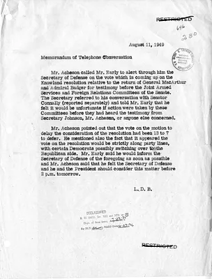 Memorandum of Telephone Conversation with Secretary of State Dean Acheson and Stephen Early