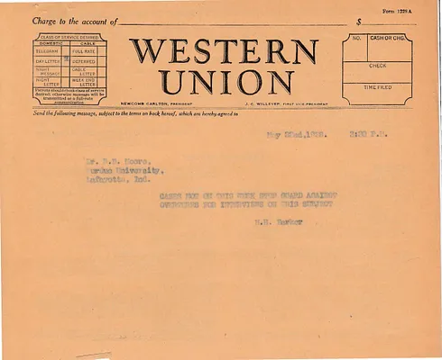 Telegram to Dr. R.B. Moore, May 22, 1928