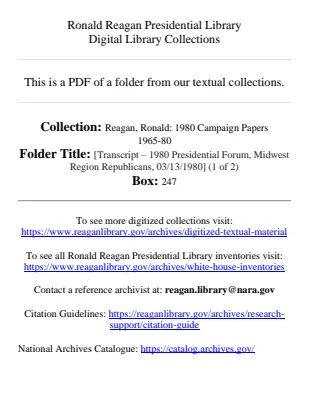 [Transcript – 1980 Presidential Forum, Midwest Region Republicans, 03/13/1980] (1)