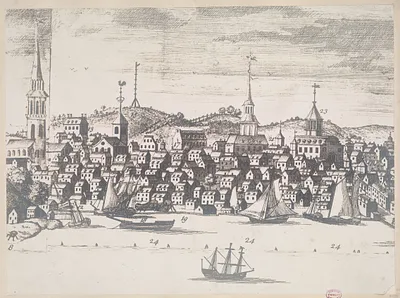 Detail from a south east view of ye great town of Boston in New England in America