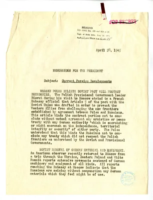 Memorandum from Acting Secretary of State Joseph Grew to President Harry S. Truman, Current Foreign Developments