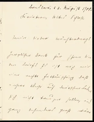 Kühnemann, Eugen, 1868-1946 autograph letter signed to Hugo Münsterberg, Breslau-Krietern, Ger., 23 August 1908