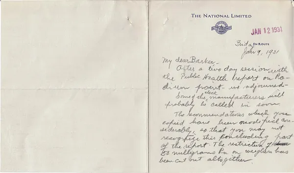 Letters Received to Barker [H.H. Barker], January 9, 1931