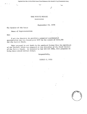 President's letter to Speaker of the House and letter of George M. White, Architect of the Capitol, to Roy L. Ash, Director, Office of Management and Budget, requesting supplemental appropriation for the Supreme Court