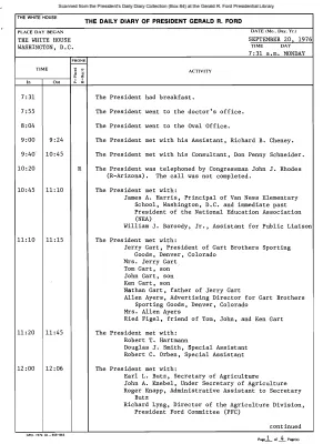 President Gerald R. Ford's Daily Diary, September 20, 1976