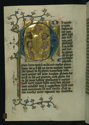 Seven ages of the world, shown as seven heads