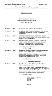 President's Trip to Philadelphia, Pennsylvania [Schedule]