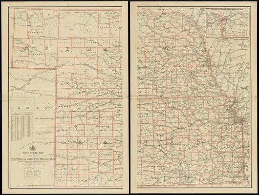 Post route map of the states of Kansas and Nebraska showing post offices with the intermediate distances on mail routes in operation on the 1st. of December, 1897
