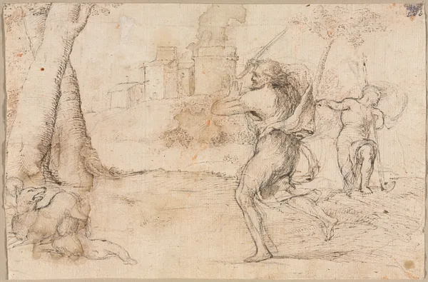 Romulus and Remus Found by Faustulus (recto)