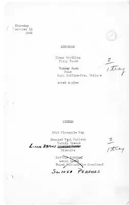 White House Luncheon and Dinner Menu