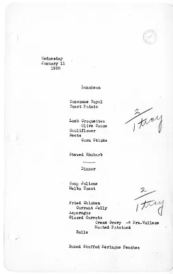 White House Luncheon and Dinner Menu
