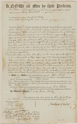 Deed of Joshua Child to John Child for land in Lincoln, in consideration of $100